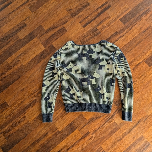 Navy And Beige Colored Button Up Knit Cardigan With Scottish Terrier Print - Picture 4 of 6